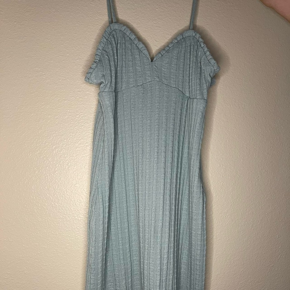 Elegant Blue Ribbed Dress
